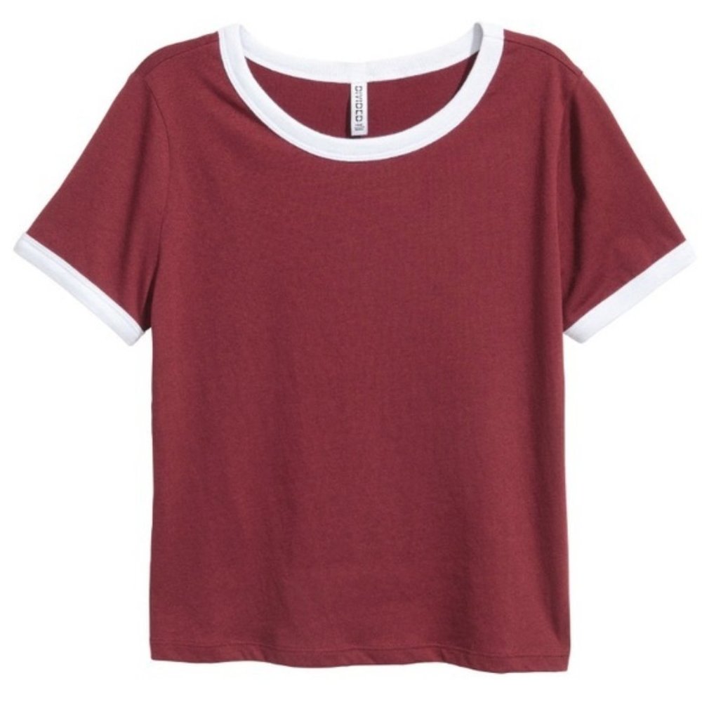 Basic Maroon Short T Shirt with White Trim